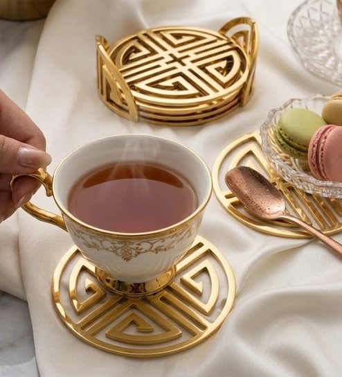 Gold Round Jali Coasters Set Of 4
