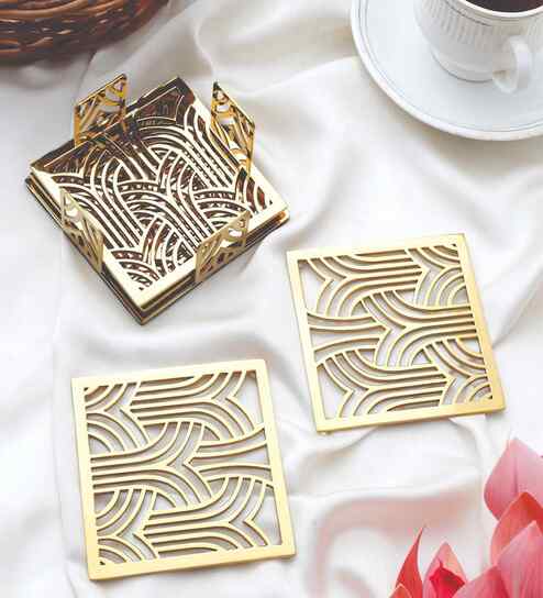 Square Jali Coasters Gold