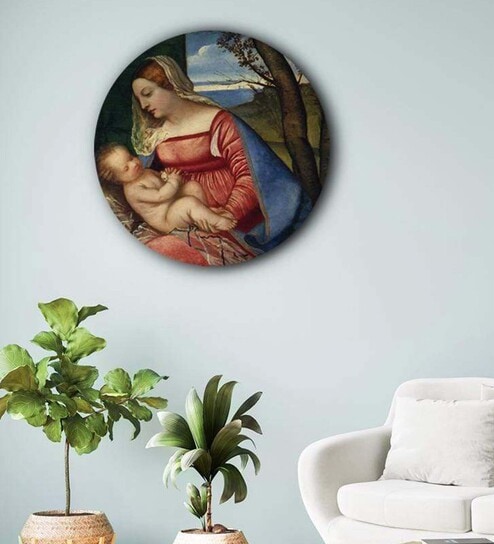 Round Multicolour Baby Christ And Madonna Canvas Art Print By The Artment