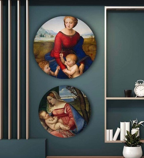 Round Multicolour Baby Christ And Madonna Canvas Set Of 2 Art Print By The Artment