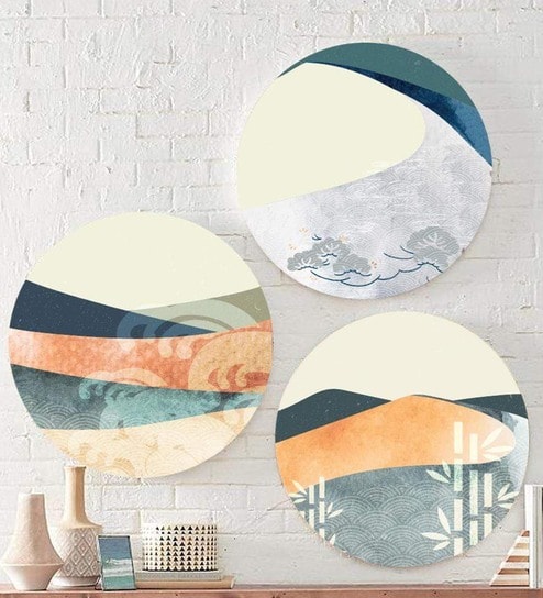Round Multicolour Besides The Sand Dunes Canvas Set Of 3 Art Print By The Artment