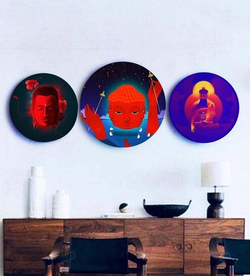 Round Multicolour Buddha'S Philosophy Canvas Set Of 3 Art Print By The Artment