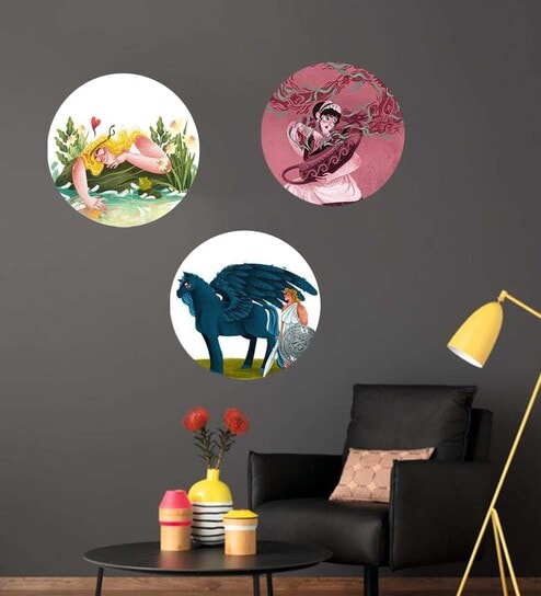Round Multicolour Delightful Greeks Canvas Set Of 3 Art Print By The Artment