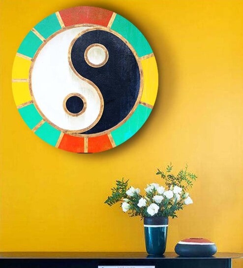 Round Multicolour Geometric Yin Yang Dynamic Canvas Art Print By The Artment