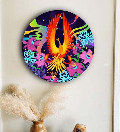 Round Multicolour Graceful Phoenix Canvas Art Print By The Artment