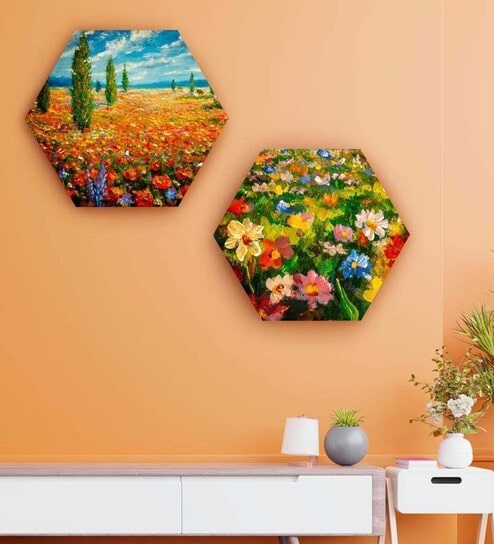 Round Multicolour In The Colors Of Spring Canvas Set Of 2 Art Print By The Artment