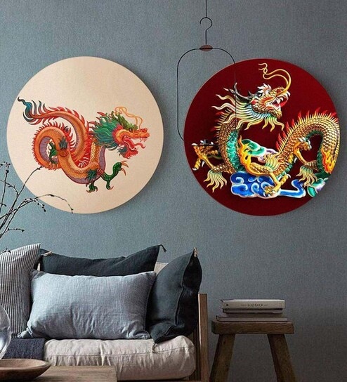 Round Multicolour Legendary Tatsu Canvas Set Of 2 Art Print By The Artment