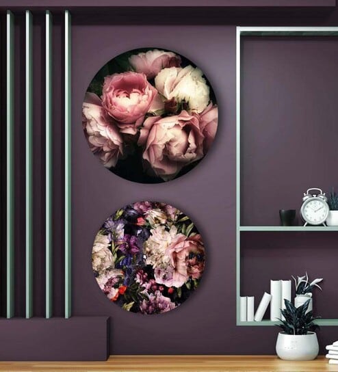 Round Multicolour Neck Deep In Roses Canvas Set Of 2 Art Print By The Artment