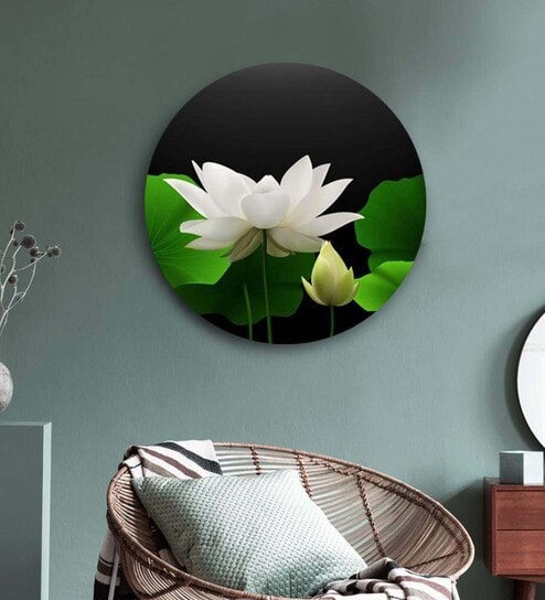 Round Multicolour Purity Of The White Lotus Canvas Art Print By The Artment