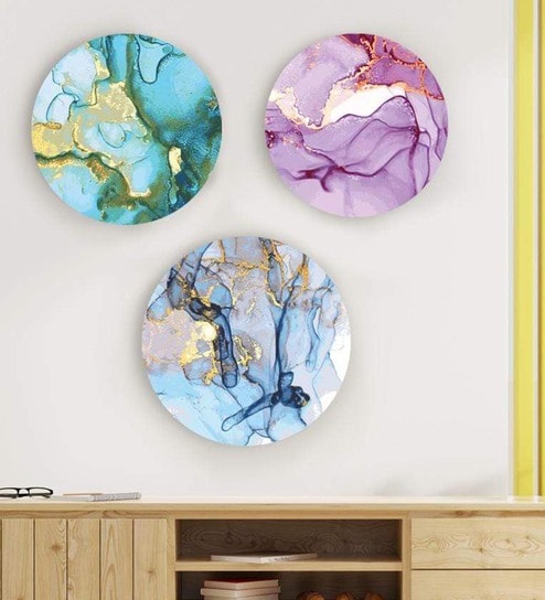 Round Multicolour Richness Of The Marble Canvas Set Of 3 Art Print By The Artment