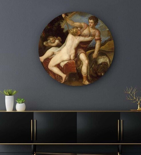 Round Multicolour Venus And Adonis Canvas Art Print By The Artment