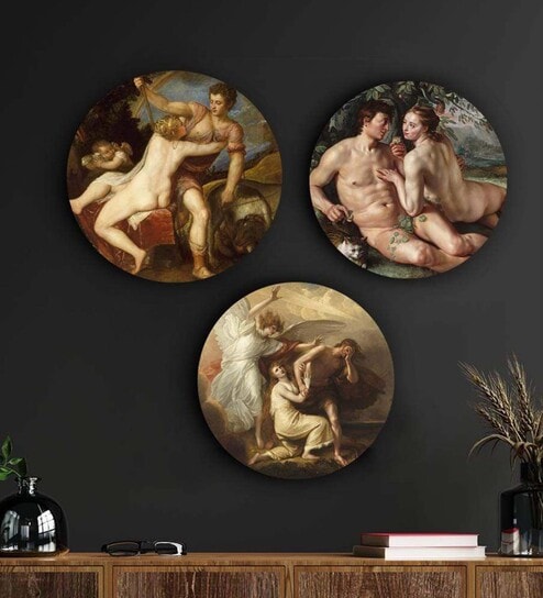 Round Multicolour Venus And Adonis Canvas Set Of 3 Art Print By The Artment