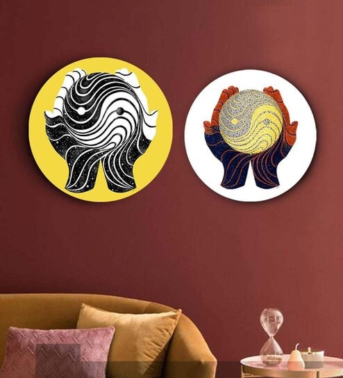 Round Multicolour Yin And Yang Balanced Life Canvas Set Of 2 Art Print By The Artment