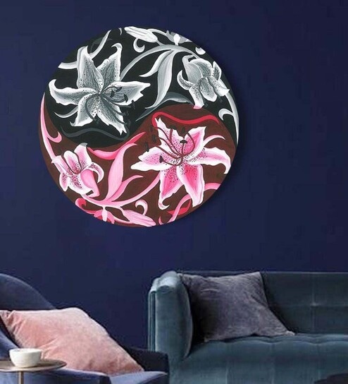 Round Multicolour Yin And Yang Lily Canvas Art Print By The Artment