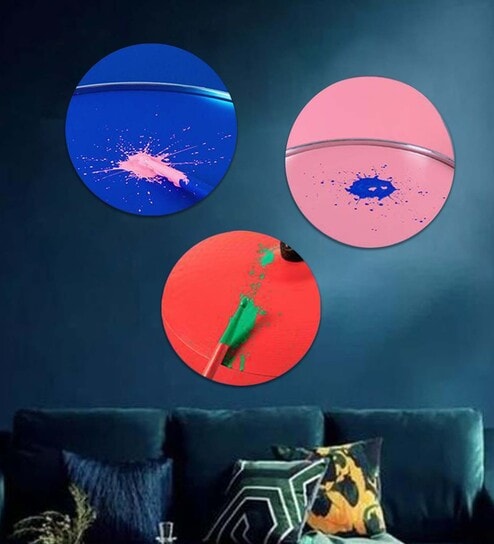 Round Red Splattered Colors Canvas Set Of 3 Art Print By The Artment