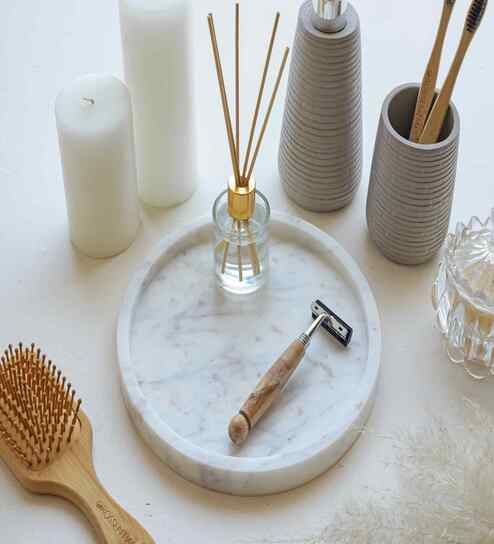 White Marble Plain Round Tray