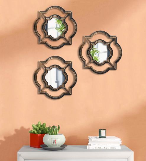 Plastic Round Wall Mirror In Brown