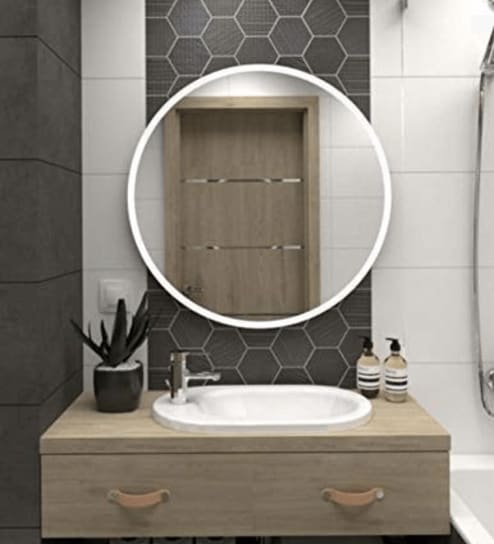 24 Inch White Round Mirror in Metal Frame