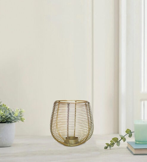 Round Wire Gold Iron Candle Holder