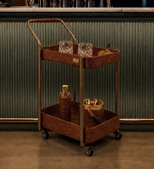 Rover Rectangular Bar Trolley In Tan Colour