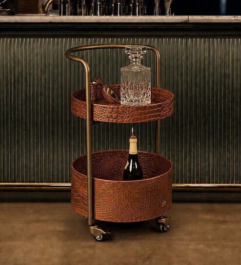 three sixty Rover Round Bar Trolley In Tan Colour-picture-33