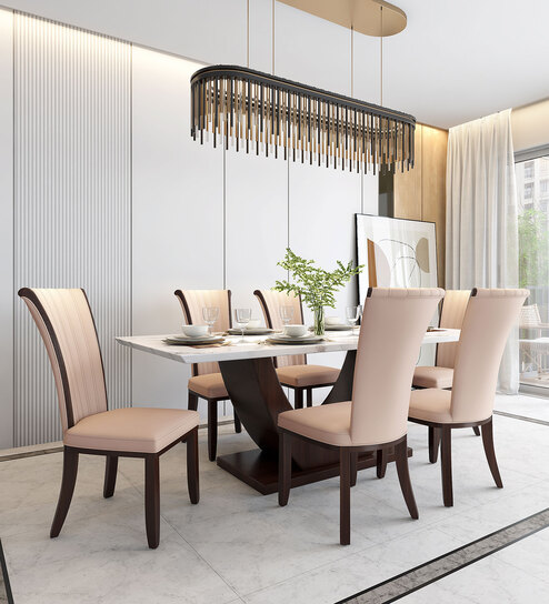 Rowena Marble Top 8 Seater Dining Set In White Finish