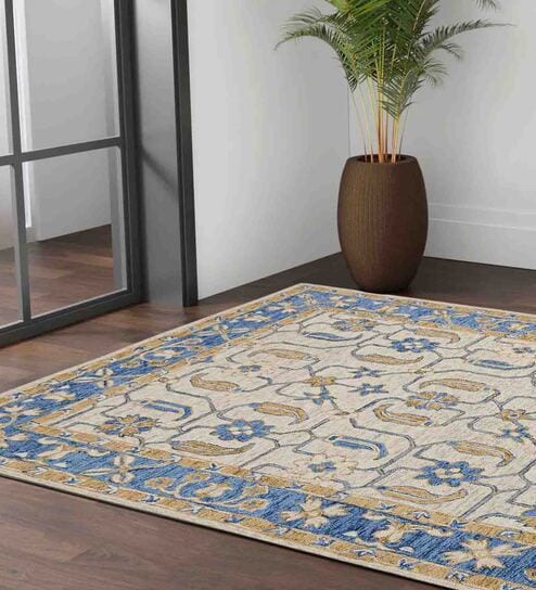 Blue Persian Wool 5 ft x 8 ft Hand Tufted Carpet