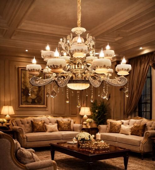 Royal Classic 12 Arms Crystal Chandelier with Antique Gold Finish