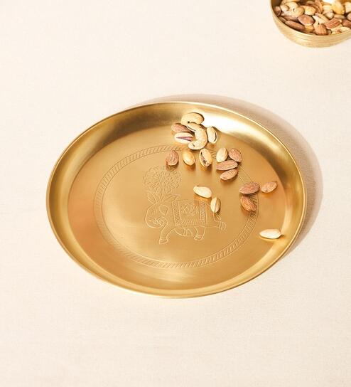 Royal Tusker Brass Plate, 10"dia | Palace Memoirs