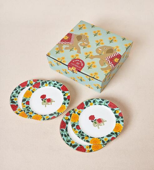 Royal Tusker Snack Plate Gift Set - Set of 4, 8"dia