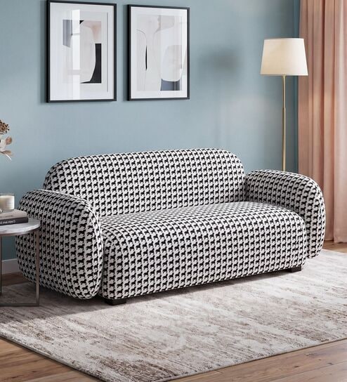 Royale Contemporary Houndstooth 2 Seater Polyester Upholstered Sofa In Geometric Pattern