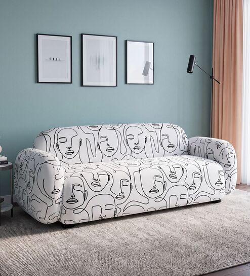 Royale Abstract Line Art  Contemporary Muse 3 Seater Polyester Upholstered Sofa 