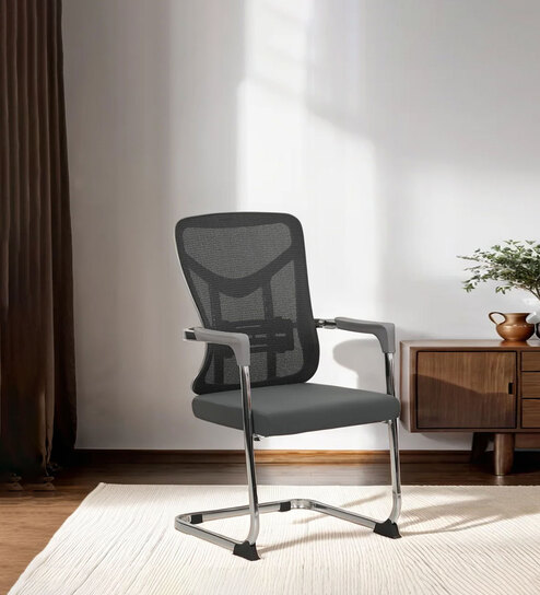 Atlanta Breathable Mesh Cantilever Chair In Grey Colour