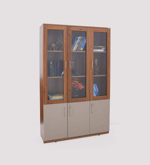 Genting 3 Door File Cabinet In Brown & Grey Finish