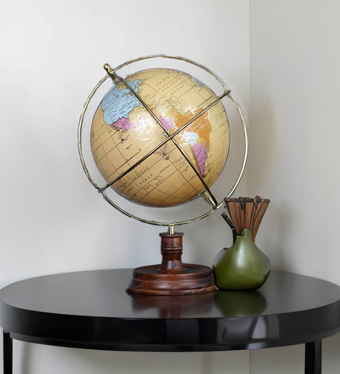 Decorative World Globe  Gold & Multicolor  Polyethylene & Metal