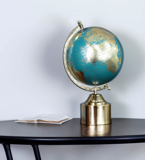 Decorative World Globe  Gold & Sea Green  Polyethylene & Metal