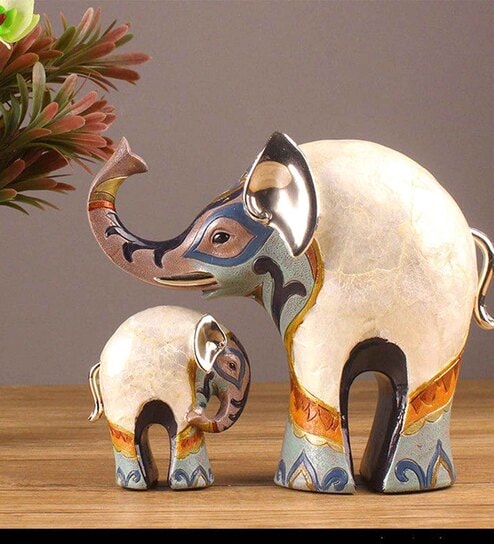 Elephant Mother And Baby Polyresin Felt Base Table Decor