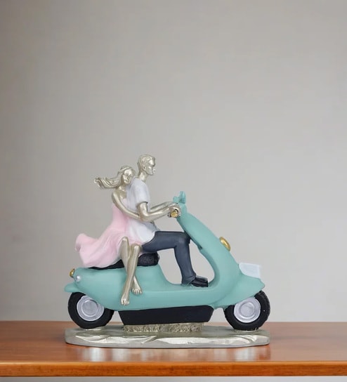Lovely Couple on Scooter Resin Material Felt Base Table Decor