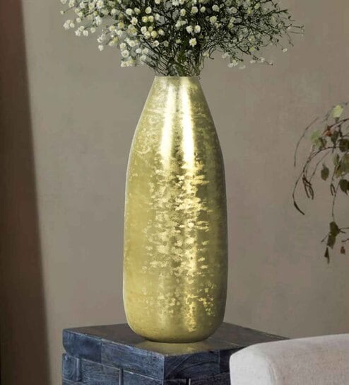 Metal Flower Vase Large  Gold Hue  Durable and Elegant Design
