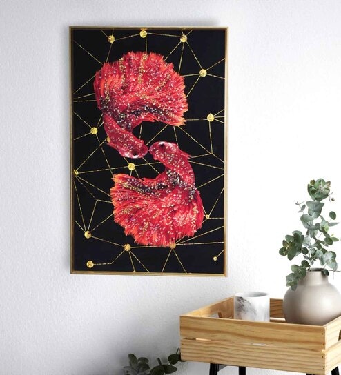 Scarlet Fish Wall Frame  MDF  PS Outer Frame  Crystal Accents