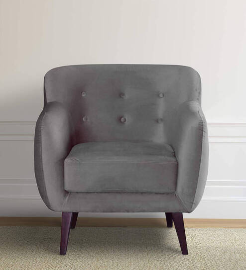 Rozaic Velvet 1 Seater Sofa in Grey Colour