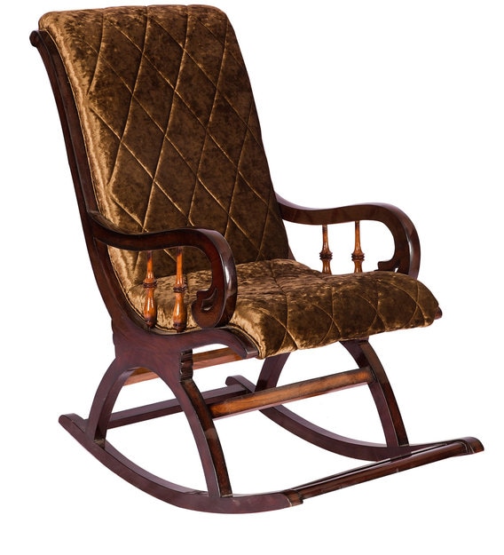 Buy Rocking Chair in Dark Brown Colour by Karigar Online Upholstered