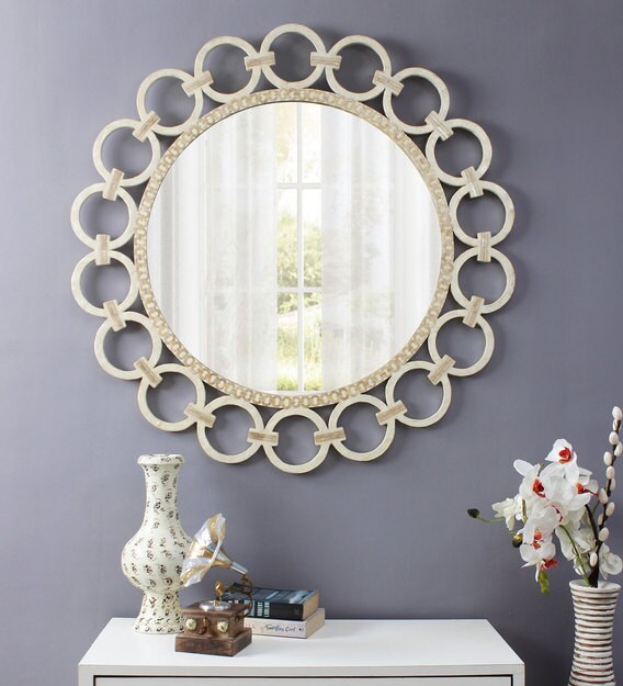 Buy Round Capiz Glass Mother Of Pearl Finish Wall Mirror In