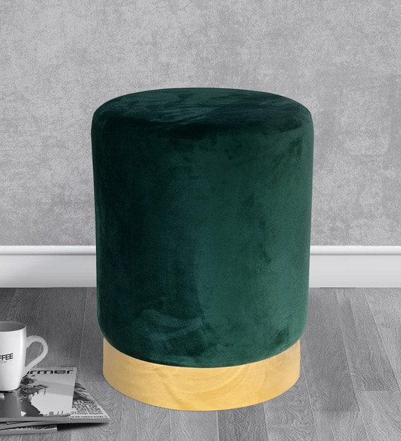 Buy Round Compact Pouffe In Royal Green Colour By Creative Seating System Online Solid Color Pouffes Seating Furniture Pepperfry Product