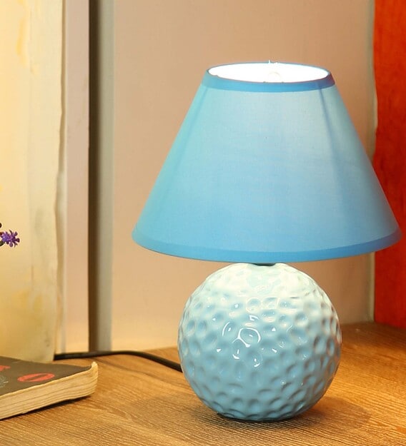 Buy Round Textured Turquoise Blue Ceramic Table Lamp By Tayhaa Online Modern And Contemporary Table Lamps Table Lamps Lamps And Lighting Pepperfry Product