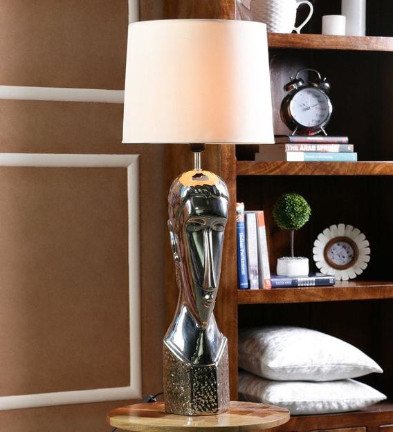 Buy White Fabric Shade Table Lamp With Transparent Base By Calmistry Online Eclectic Table Lamps Table Lamps Lamps Lighting Pepperfry Product