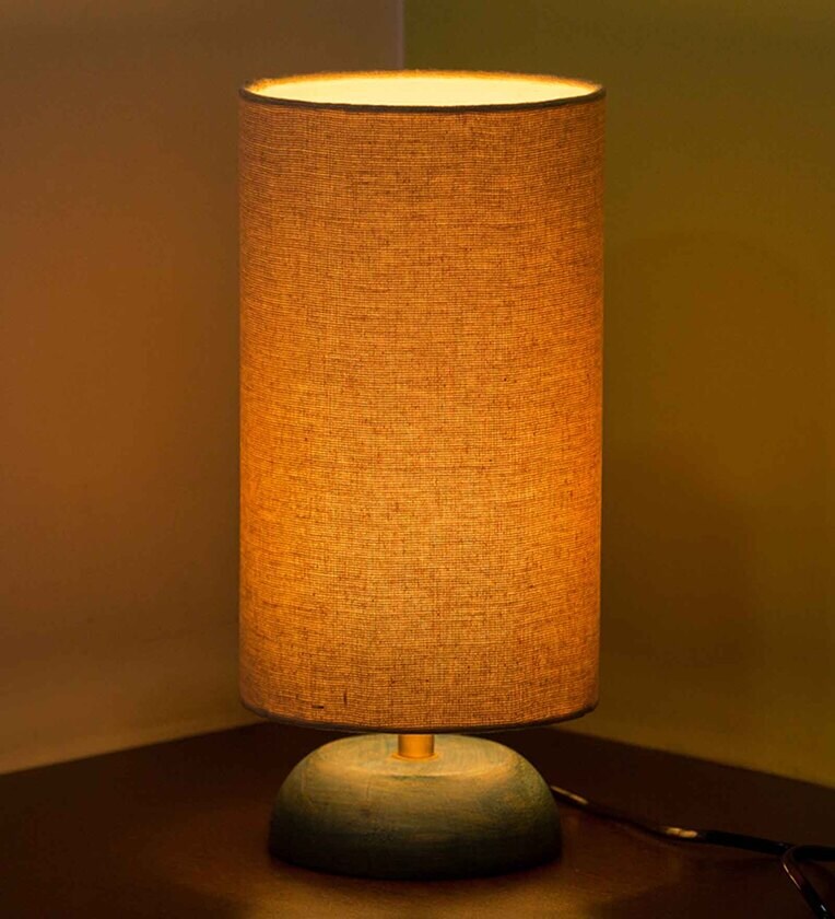 Buy Round Table Lamp In Turquoise Mango Wood Base By ExclusiveLane