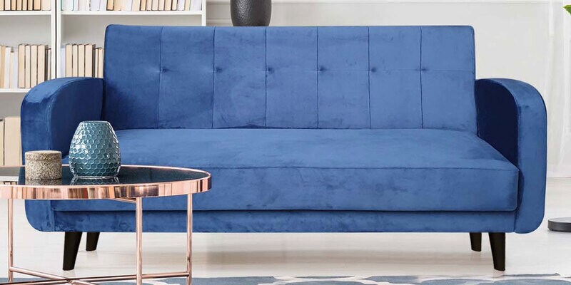 Buy Rome Velvet 3 Seater Sofa in Blue Colour by ARRA Online - Mid ...