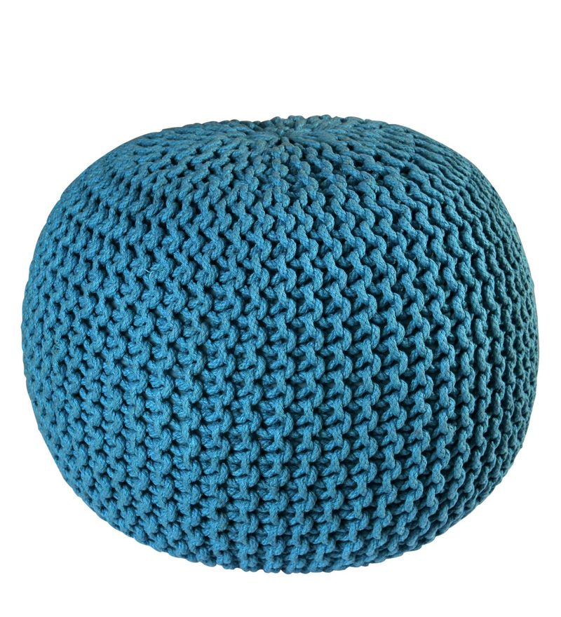 Buy Romania Knitted Pouffe in Aqua Colour by Riance Creations Online Pouffes Pouffes
