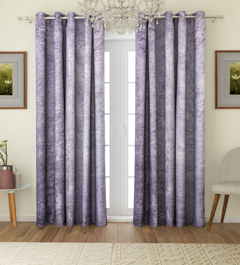Buy ROMEE Solid Eyelet Velvet Blackout Curtains For Door 7 Feet ...